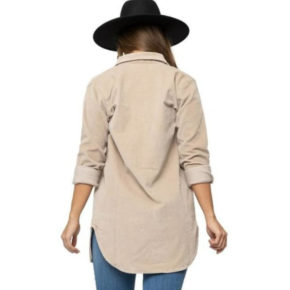 Corduroy Shirt Shacket Button down Dress Soft Long Sleeve S M L XL Neutral Stone - Picture 4 of 8
